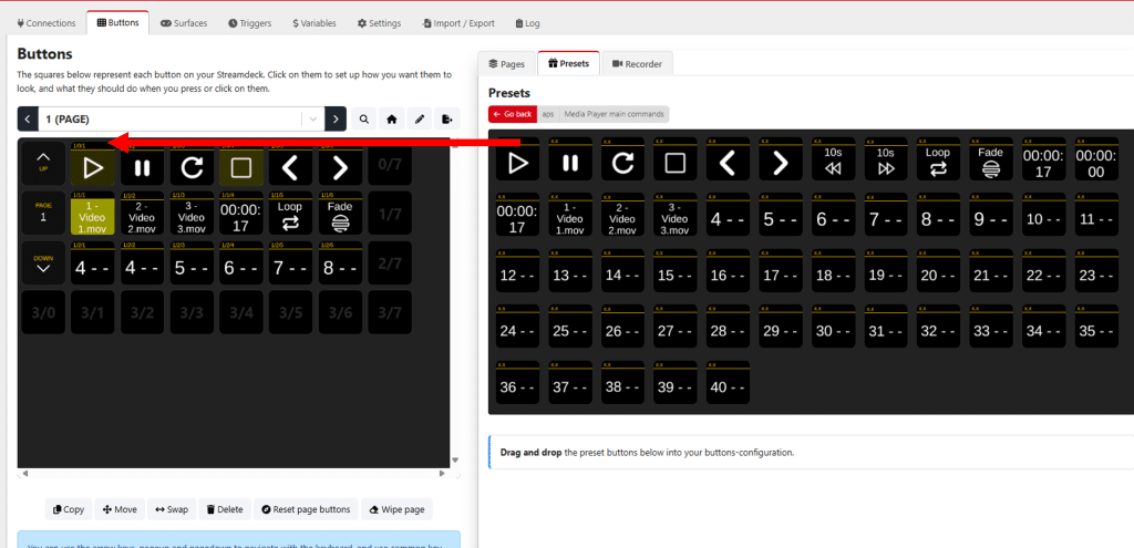 Bitfocus Companion page for the APS media player