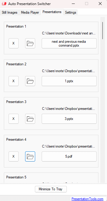 APS for Windows: Slot presentations and folders
