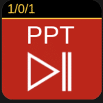 An icon with a red background displaying the text 'PPT' in white and a play/pause symbol below it. The top includes a yellow bar with the numbers '1/0/1'.