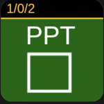 A green interface display with the text 'PPT' in white, a blank white square below it, and a yellow bar at the top indicating '1/0/2'.